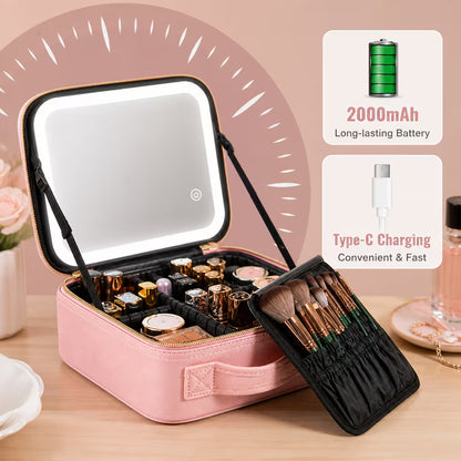 Smart Touch LED Makeup Organizer Bag with Mirror