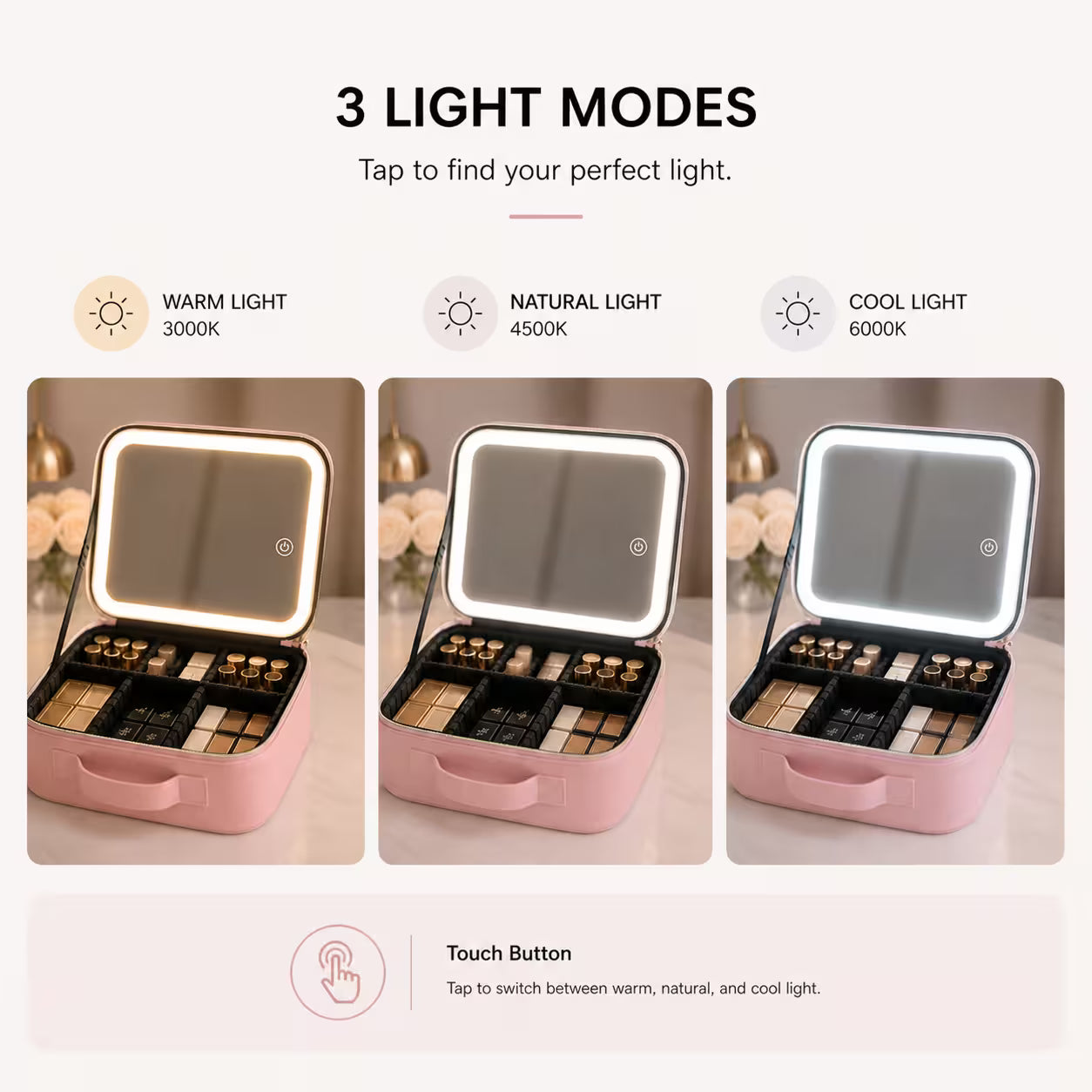 Smart Touch LED Makeup Organizer Bag with Mirror