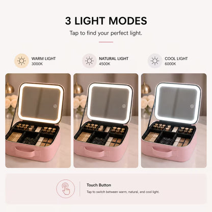 Smart Touch LED Makeup Organizer Bag with Mirror