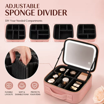 Smart Touch LED Makeup Organizer Bag with Mirror