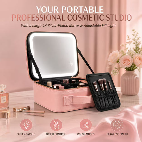 Smart Touch LED Makeup Organizer Bag with Mirror